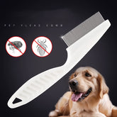 A pet grooming comb, stainless steel, fine tooth design, flea removal and hair removal tool, durable non-slip handle, suitable for cats and dogs with thick hair