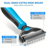 Double-sided pet grooming brush - perfect for shedding and matting - extra wide and blue - perfect for dogs and cats!
