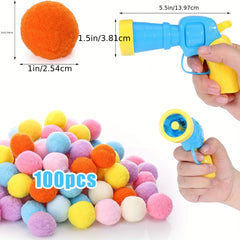 Plush Ball Shooting Gun with 10 Hairball, Pet Hairball Launch Toy, Interactive Cat Toy, Mini Foam Ball Shooting Gun Fun Toy, Moving Bouncing Rolling Ball, Christmas Gift