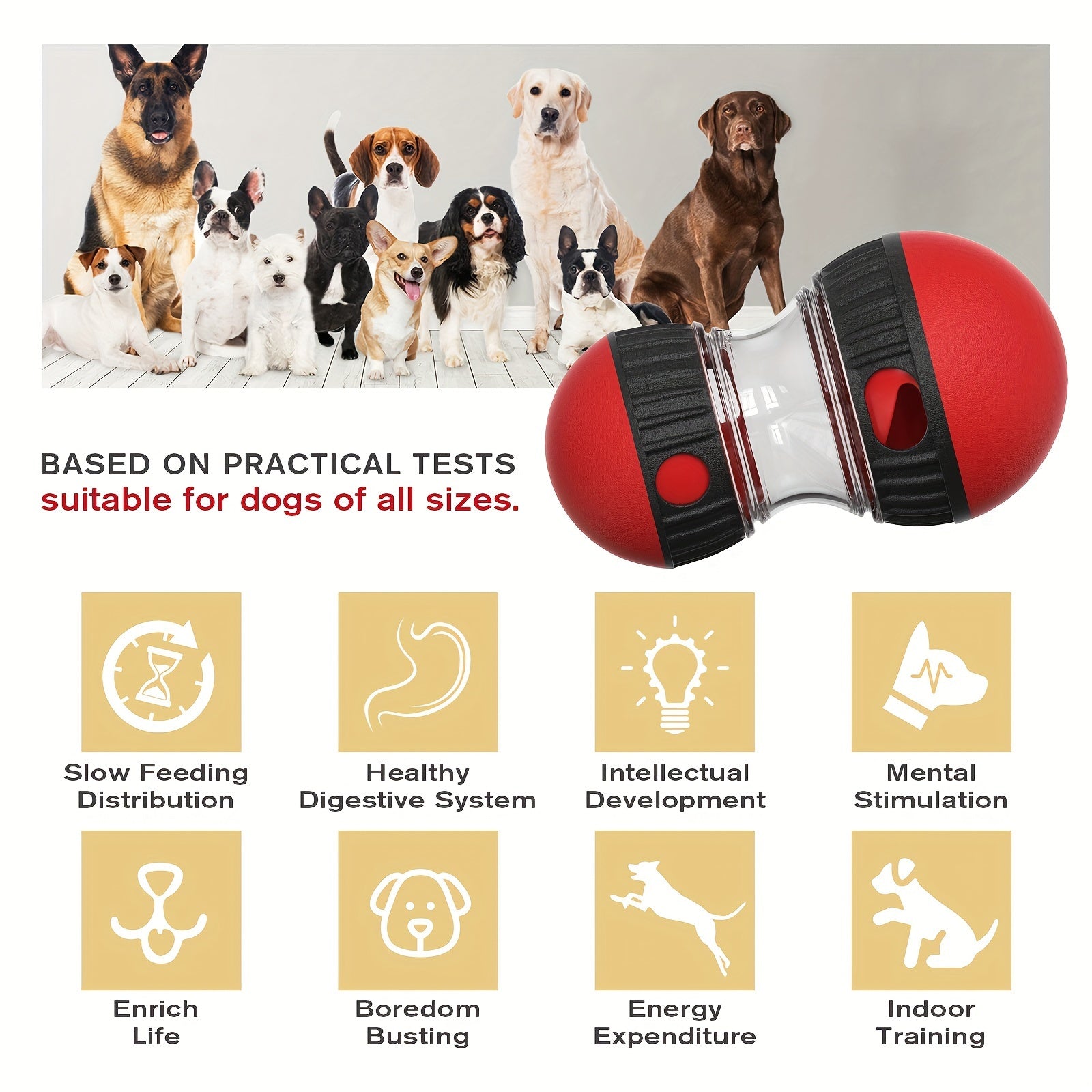 A dog toy that can hide food, eat slowly, spherical toy, enjoy interactive and educational dog toys