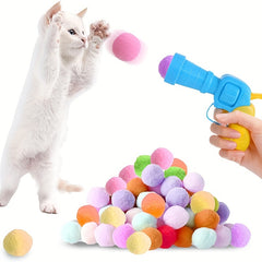 Plush Ball Shooting Gun with 10 Hairball, Pet Hairball Launch Toy, Interactive Cat Toy, Mini Foam Ball Shooting Gun Fun Toy, Moving Bouncing Rolling Ball, Christmas Gift
