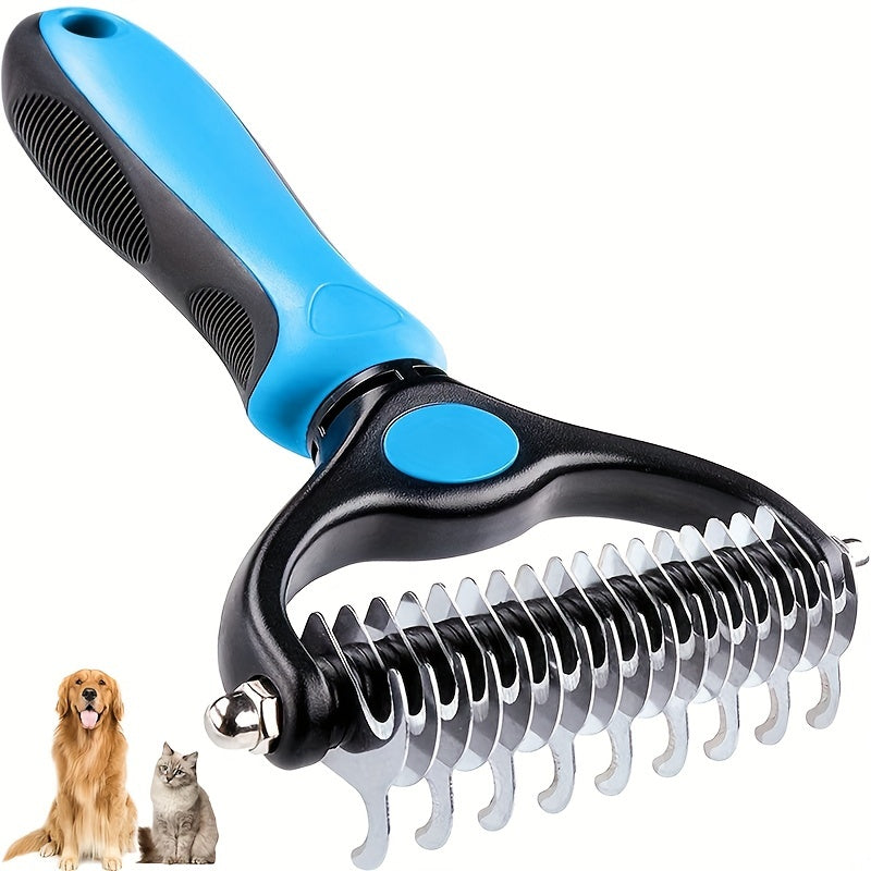 Double-sided pet grooming brush - perfect for shedding and matting - extra wide and blue - perfect for dogs and cats!