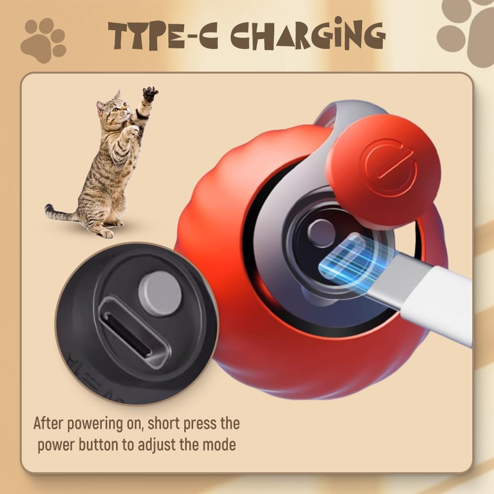 Interactive Cat Toy Balls, 2025 New Automatic Moving Balls for Cat Dog Touch Motion Rolling Cat Toy Ball, Self Rolling Smart Cat Toy Ball Interactive Cat Toys for Indoor and Outdoor Cats Dogs (Orange)