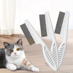 A pet grooming comb, stainless steel, fine tooth design, flea removal and hair removal tool, durable non-slip handle, suitable for cats and dogs with thick hair