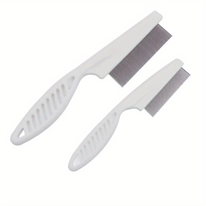 A pet grooming comb, stainless steel, fine tooth design, flea removal and hair removal tool, durable non-slip handle, suitable for cats and dogs with thick hair