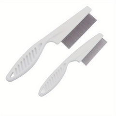 A pet grooming comb, stainless steel, fine tooth design, flea removal and hair removal tool, durable non-slip handle, suitable for cats and dogs with thick hair