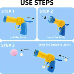 Plush Ball Shooting Gun with 10 Hairball, Pet Hairball Launch Toy, Interactive Cat Toy, Mini Foam Ball Shooting Gun Fun Toy, Moving Bouncing Rolling Ball, Christmas Gift