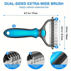 Double-sided pet grooming brush - perfect for shedding and matting - extra wide and blue - perfect for dogs and cats!